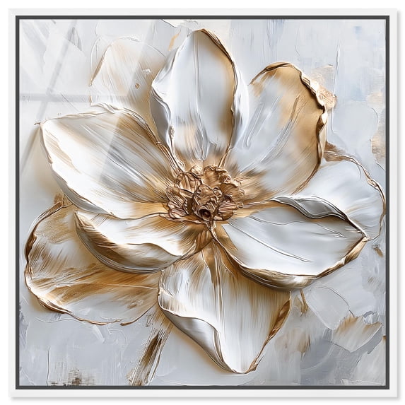 Ivory White I Framed High-Gloss Acrylic Glass Wall Art Elegant Floral Art by Art Remedy, White Frame, 20 x 20