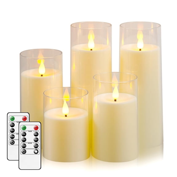 Shingkay Ivory White LED Flameless Pillar Candles Battery Operated with Remote Timer