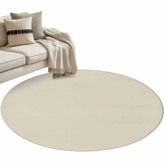 Ivory White Large Area Rugs for Bedroom Living Room, Soft Non Slip Carpet Bedside Rug, Modern Pure Ivory White Round Floor Cover Kitchen Accent Rug 3' for Dining Room/Office