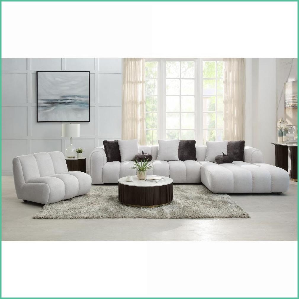 Image result for Ivory White Linen Sectional Sofa with Chair - Modern Living Room Set ...