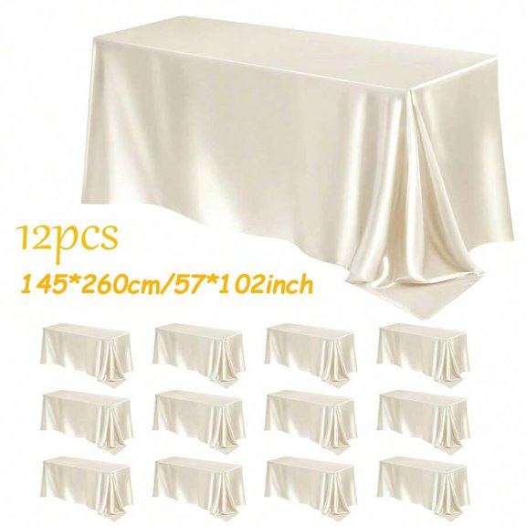Ivory White Satin Rectangular Tablecloth 12 Pack 57x102 Inch