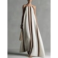 thumbnail image 1 of Ivory White Striped Linen-Blend Sleeveless Halter Maxi Slip Dress, 1 of 15