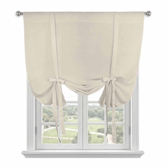 Ivory White Tie Up Curtains for Kitchen Windows,Adjustable Rod Pocket Valance 54 Inch Long, Modern Pure Ivory White Window Treatment Balloon Roman Blind Shade, 42" x 54"