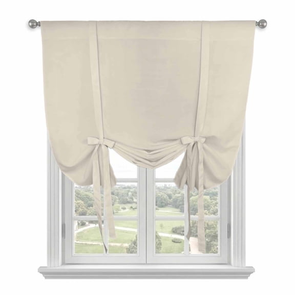 Ivory White Tie Up Curtains for Small Windows,Adjustable Rod Pocket Valance 45 Inch Short, Modern Pure Ivory White Window Treatment Balloon Roman Blind Shade, 34" x 45"