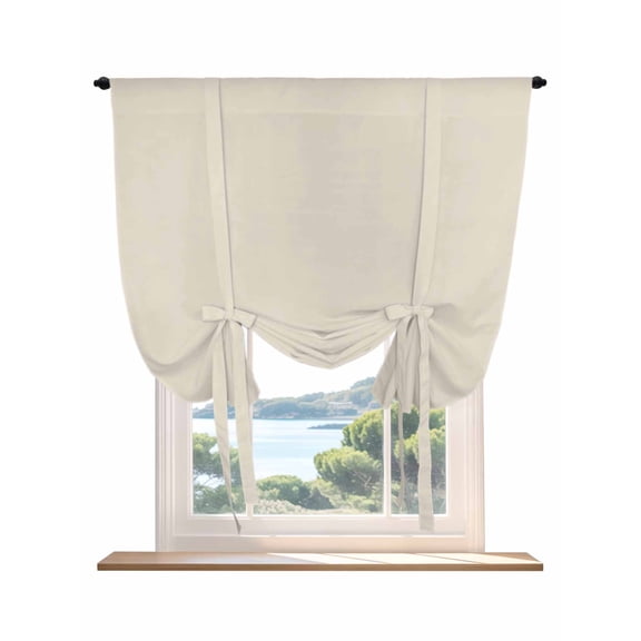 Ivory White Tie Up Curtains for Windows 45 Inch Length Balloon Curtains Kitchen Adjustable Balloon Window Shade Modern Pure Ivory White Tie Up Valance Bathroom Curtain Window 42"x45"