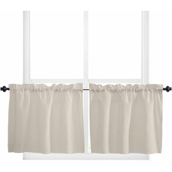 Ivory White Tier Curtains 24 Inch Length - 2 Panels, Rod Pocket Curtain Panels, Modern Pure Ivory White Window Treatment for Bedroom/Kitchen/Bathroom Small Windows, 55W x 24L Inch