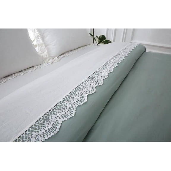 Ivory White crocheted lace flat sheet 100% cotton top sheet full size 1 piece