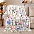 thumbnail image 1 of Ivory Wildflower Meadow With Pink, Delicate Meadow Watercolor Style for Wildflower And Bird Enthusiasts, Baby Shower Gift with Cozy Flannel Blanket, Home Decor for Bedroom And Nursery And Sunroom, 1 of 9