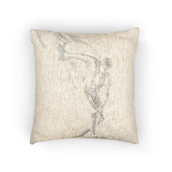 Ivory Winged Angel Statue and Halo Decorative Woven Pillow, Cotton-Polyester Shell, Classical Style, 17 x 18 in