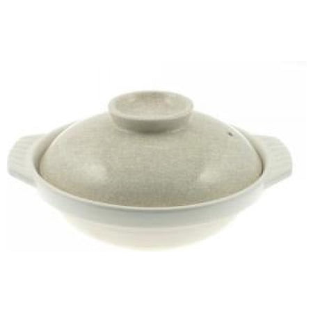 Ivory and Black Crackle 10-3/4-Inch Donabe Japanese Hot Pot, Serves 4 to 5 People