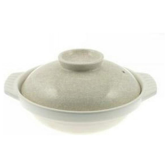 Ivory and Black Crackle 10-3/4-Inch Donabe Japanese Hot Pot, Serves 4 to 5 People