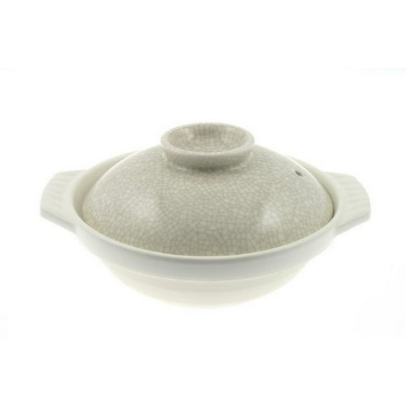 Ivory and Black Crackle 9-3/4-Inch Donabe Japanese Hot Pot, Serves 2 to 3 People