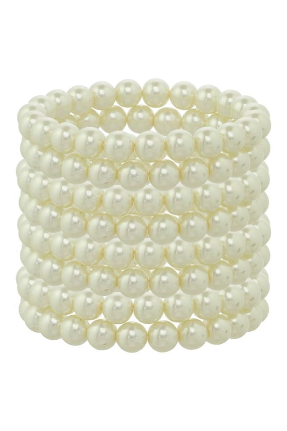 Ivory and Black Glass Pearl Stretch Bracelet Set