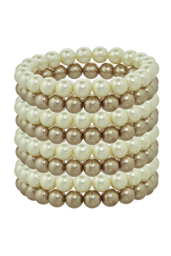Ivory and Black Glass Pearl Stretch Bracelet Set