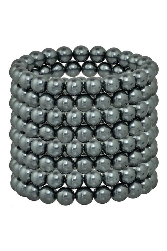 Ivory and Black Glass Pearl Stretch Bracelet Set