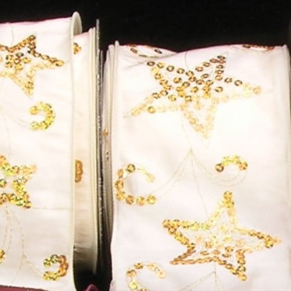 The Ribbon People Ivory and Gold Sequined Stars Wired Craft Ribbon 4" x 20 Yards