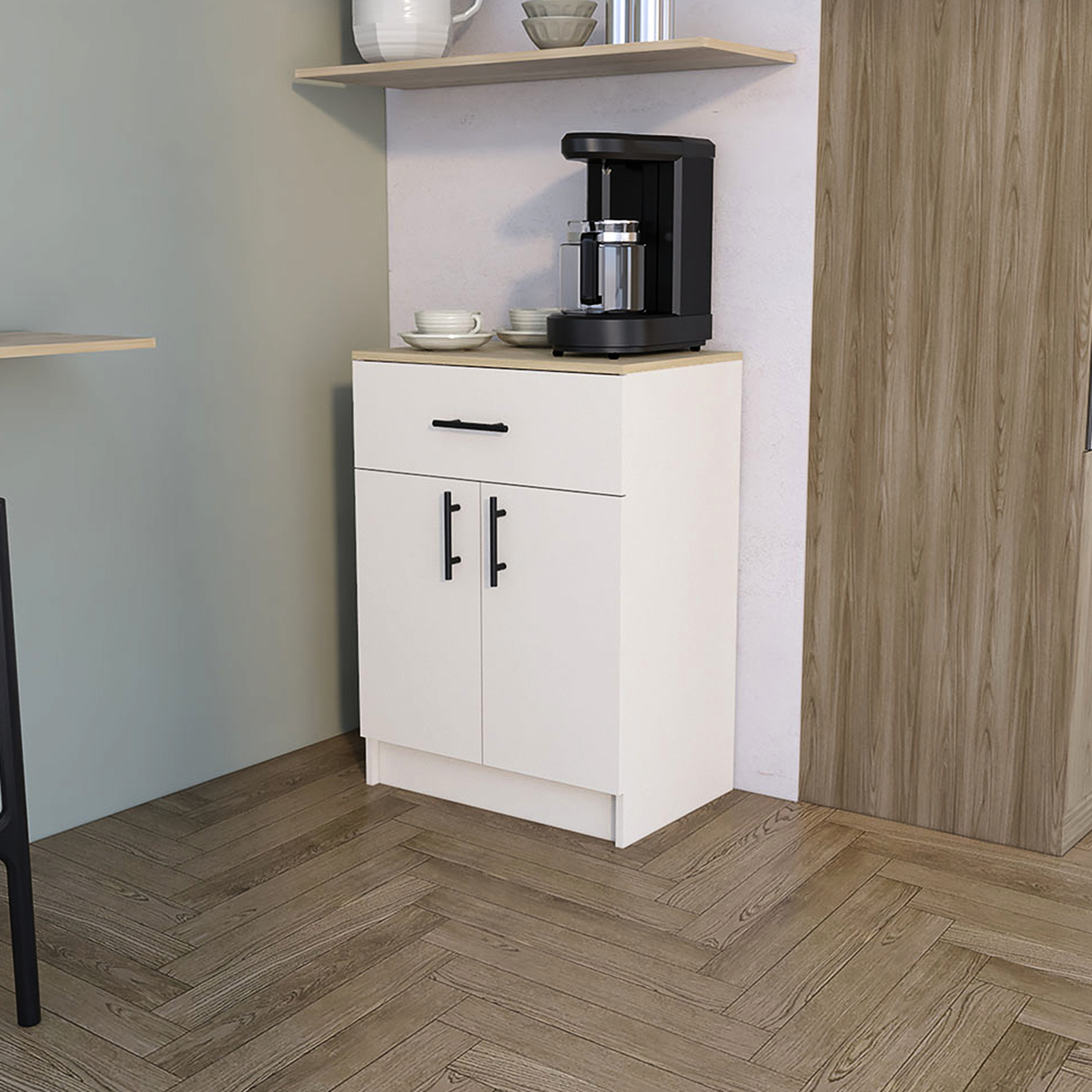 Ivory and Oak Pantry Cabinet with Two-Door Design / Great for Kitchen ...