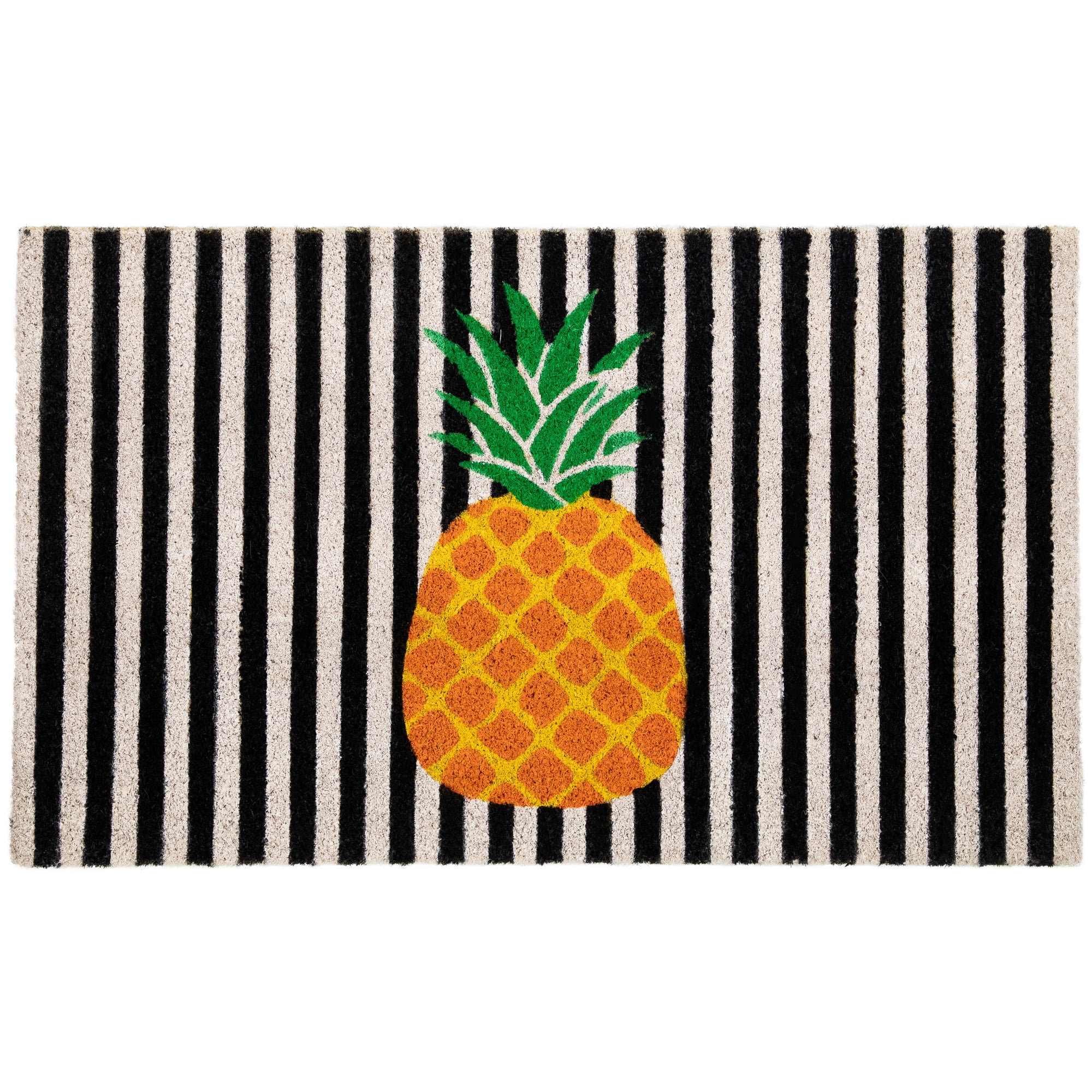Ivory and Orange Pineapple Striped Natural Coir Outdoor Doormat - 18