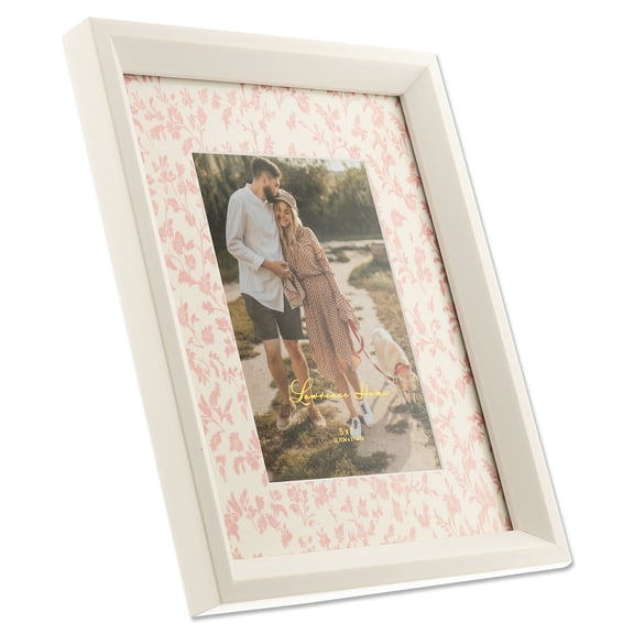 Ivory w PINK FLORAL mat 8x10 5x7 frame - 5x7