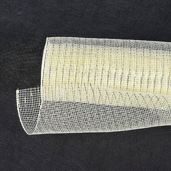 Ivory with Gold - Deco Mesh Wrap Metallic Stripes - ( 21 Inch x 10 Yards )
