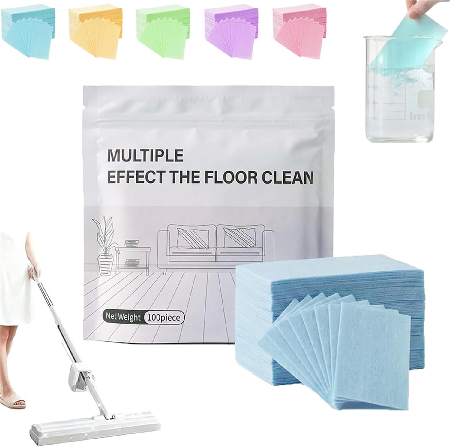 Ivovex Floor Cleaning Sheets, 100 Piece Floor Cleaning Tablets, Multiple Effect the Floor Clean, Floor Cleaner Tablets, Dissolvable Deep Cleaning Solution, For Hardwood, Tile & More (Blue, 100Pcs)