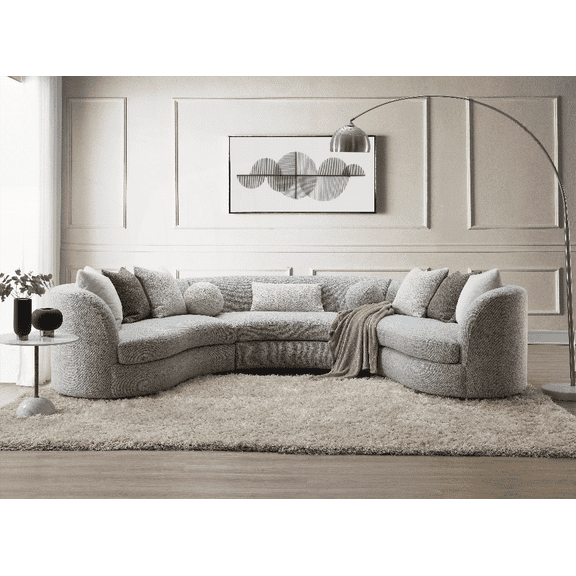 Ivria Gray Boucle Sectional Sofa with 9 Pillows - Spacious & Comfortable for US Homes