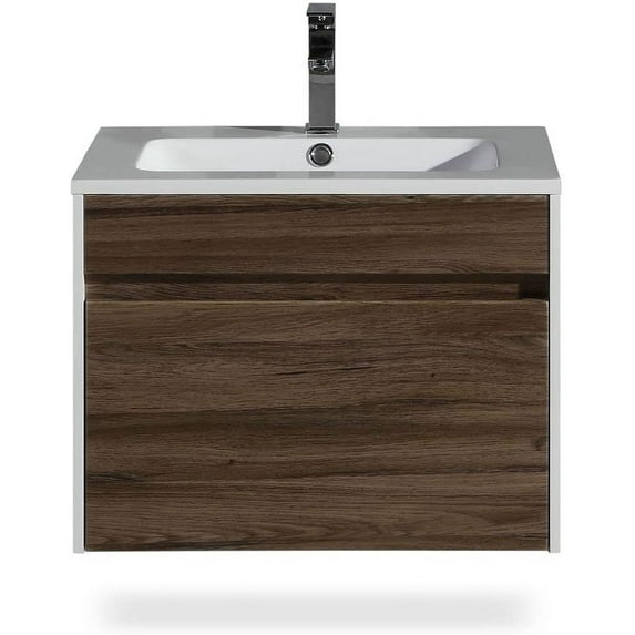 The Ivy 24 Inch Modern Bathroom Vanity With Sink - Includes Wall Mounted Cabinet with 1 Large Metal Drawer and White Countertop with Integrated Sink by Flairwood Décor