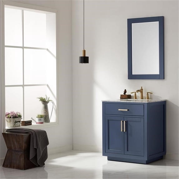 Ivy 30" Marble Countertop Single Vanity w/Mirror Royal Blue