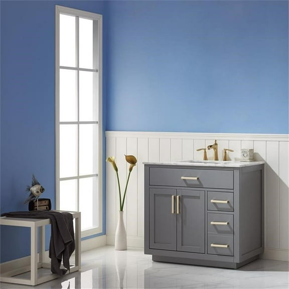 Ivy 36" Marble Countertop Single Vanity w/o Mirror Gray