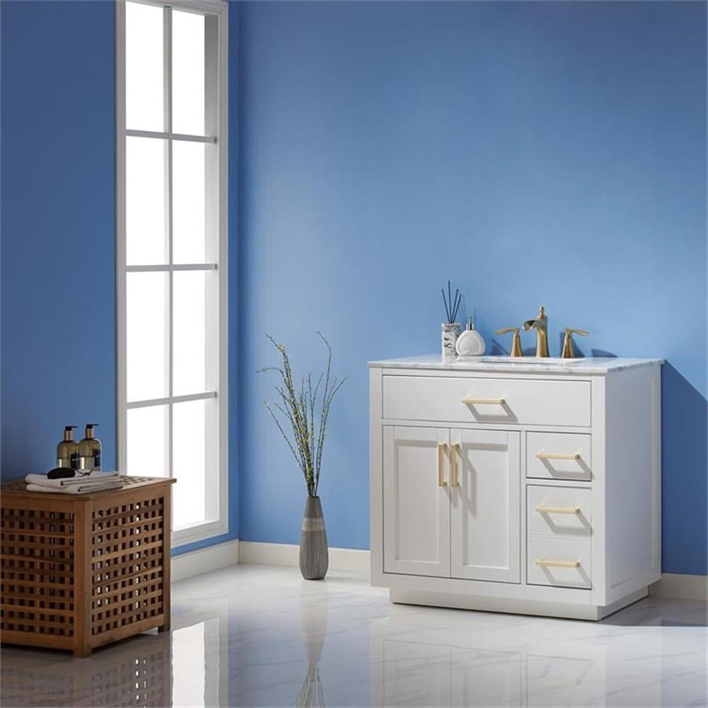 Ivy 36" White Marble Countertop Single Vanity with Gold Hardware