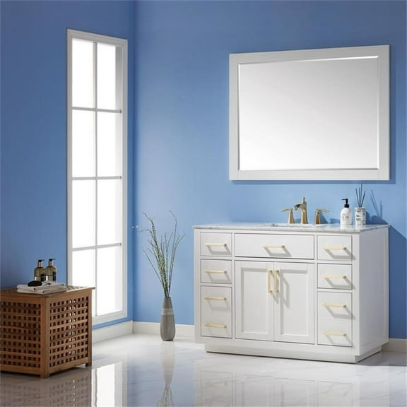 Ivy 48" Marble Countertop Single Vanity w/Mirror White