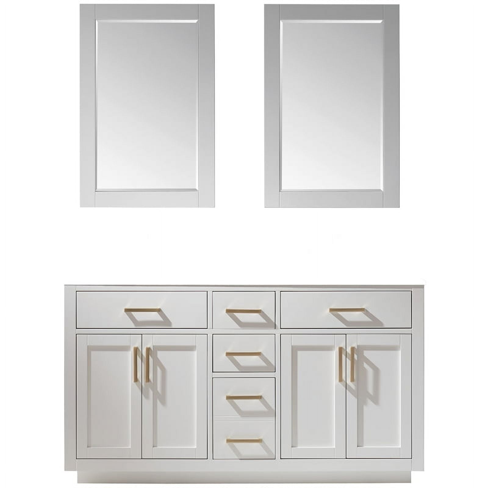 Ivy 60" Double Bathroom Vanity Cabinet Only in White and Mirror ...