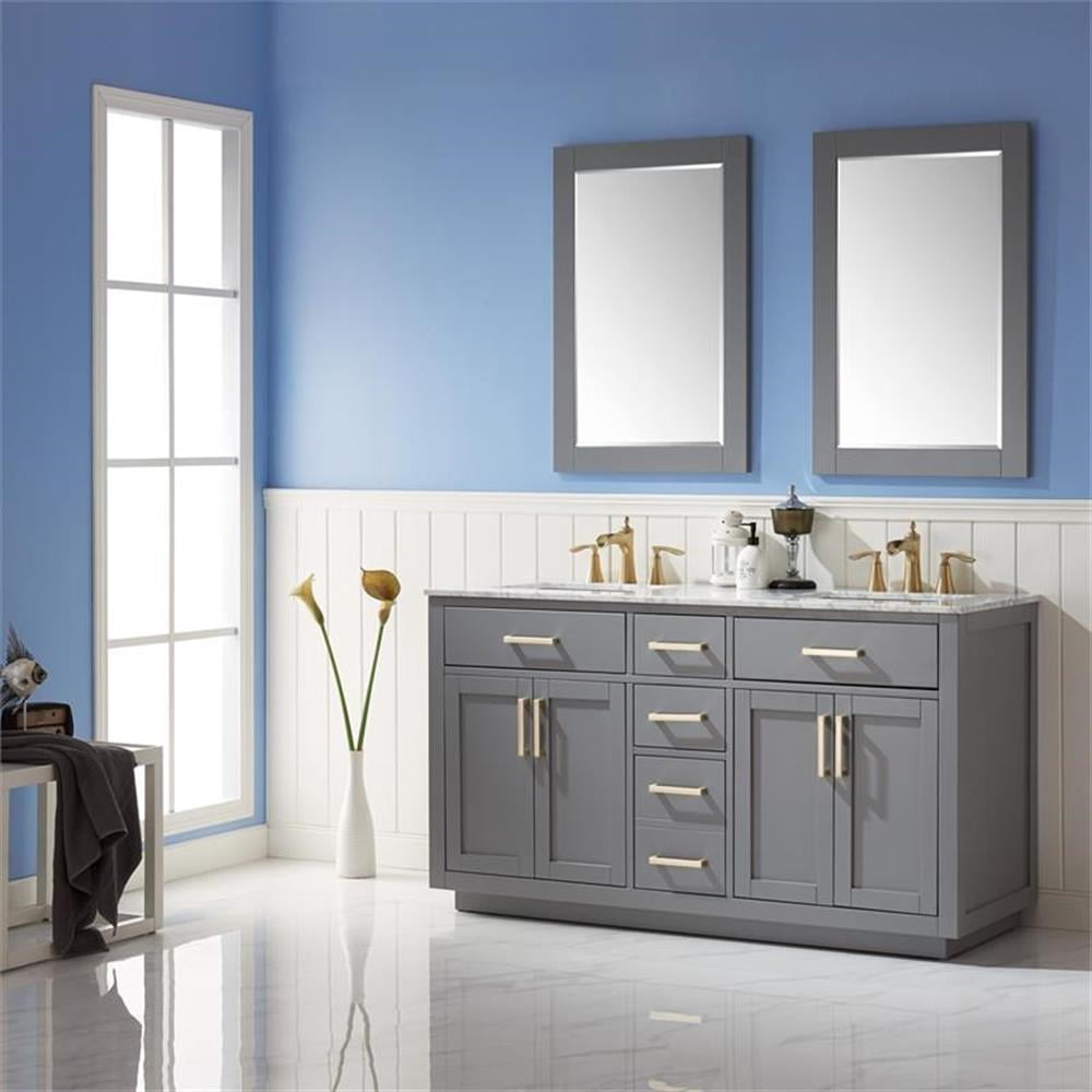 Ivy Elegance 60" Gray Double Bathroom Vanity with Carrara Marble and Mirrors