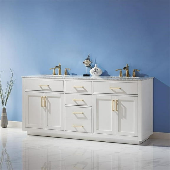 Ivy 72" Marble Countertop Double Vanity w/o Mirror White