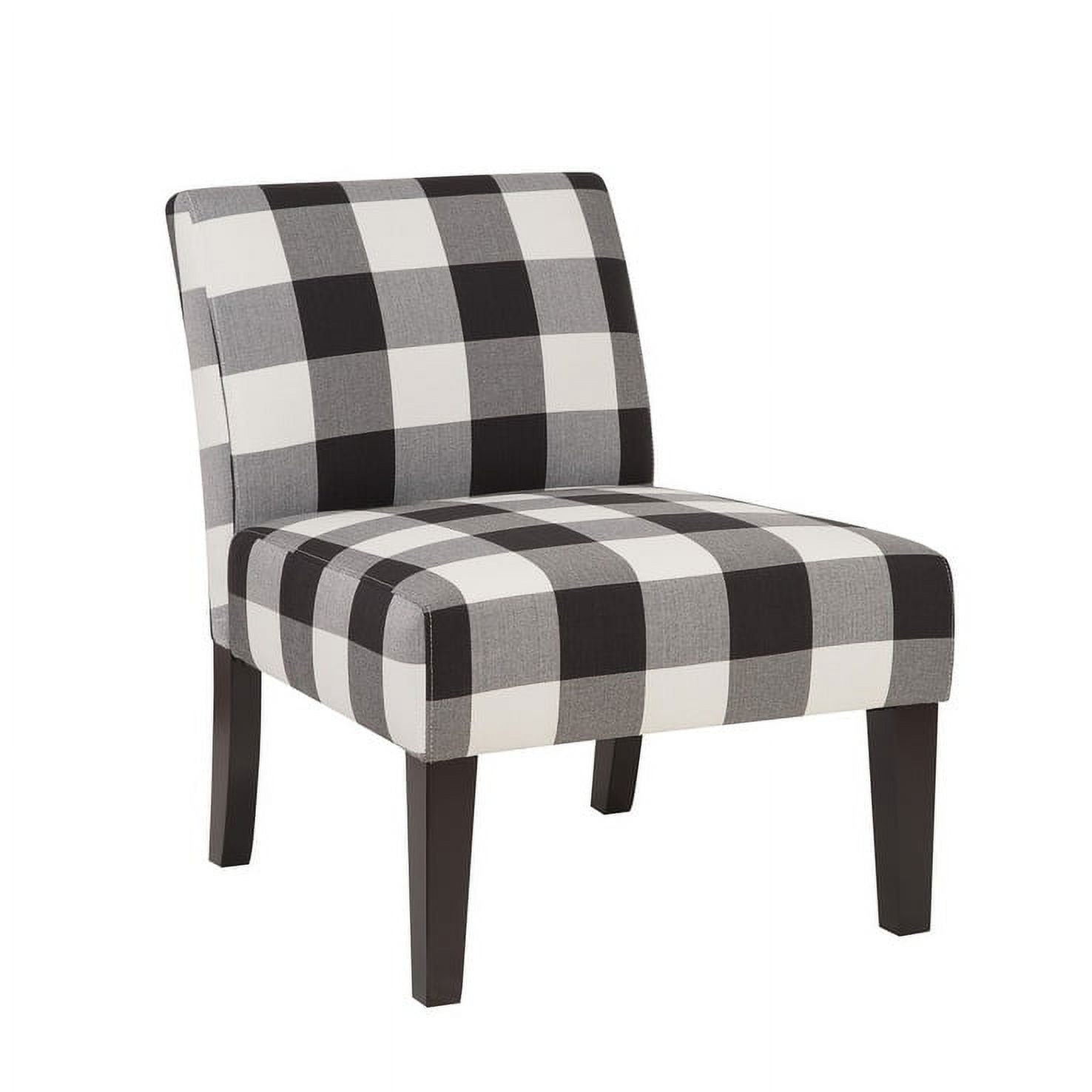 Black and White Checkered Armless Slipper Chair with Wooden Legs