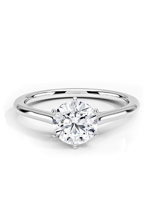 1 Carat CZ Round Solitaire Engagement Ring in White Gold Plating, Size 7