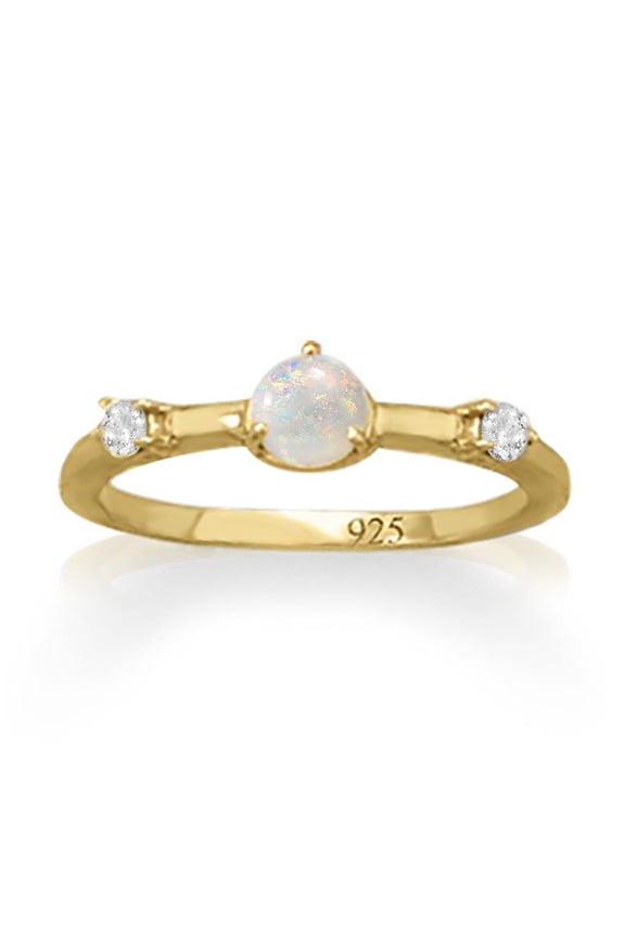 14K Gold Plated Sterling Silver Synthetic Opal & CZ Love Ring | Engagement Rings for Women | Stackable Ring Set | Size 6