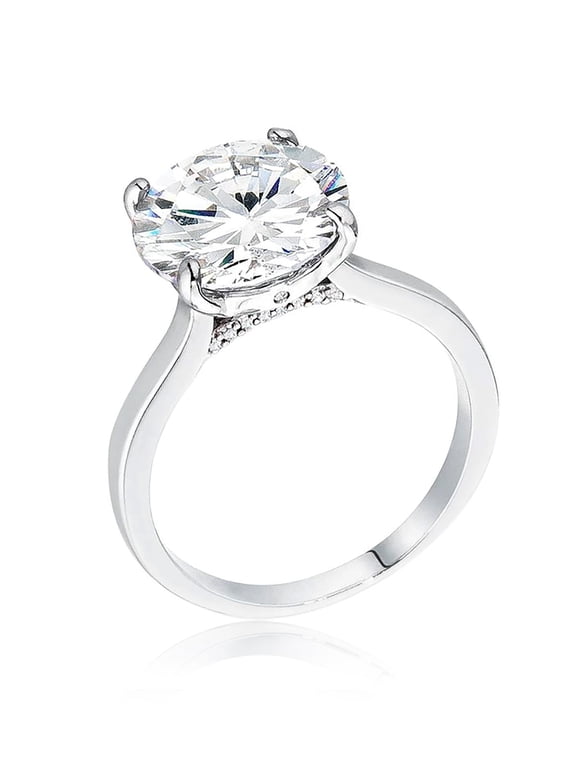 5Ct Round Simulated Diamond CZ Solitaire Engagement Ring in White Gold Plating, Size 10