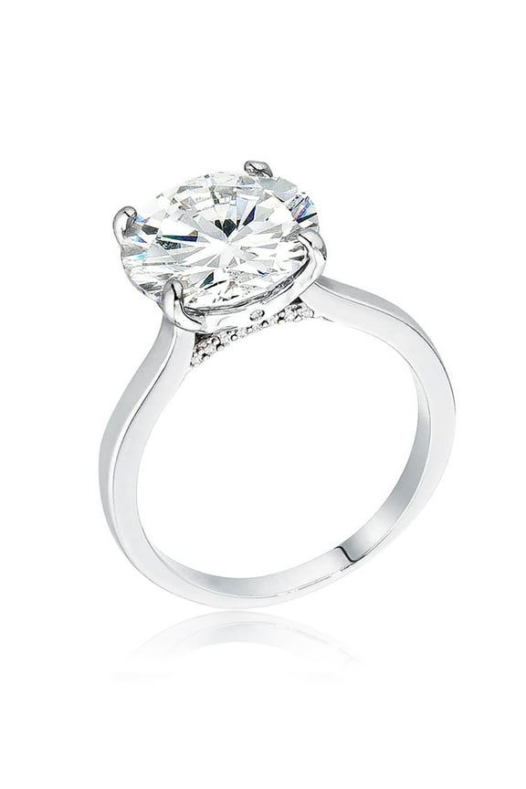5Ct Round Simulated Diamond CZ Solitaire Engagement Ring in White Gold Plating, Size 6