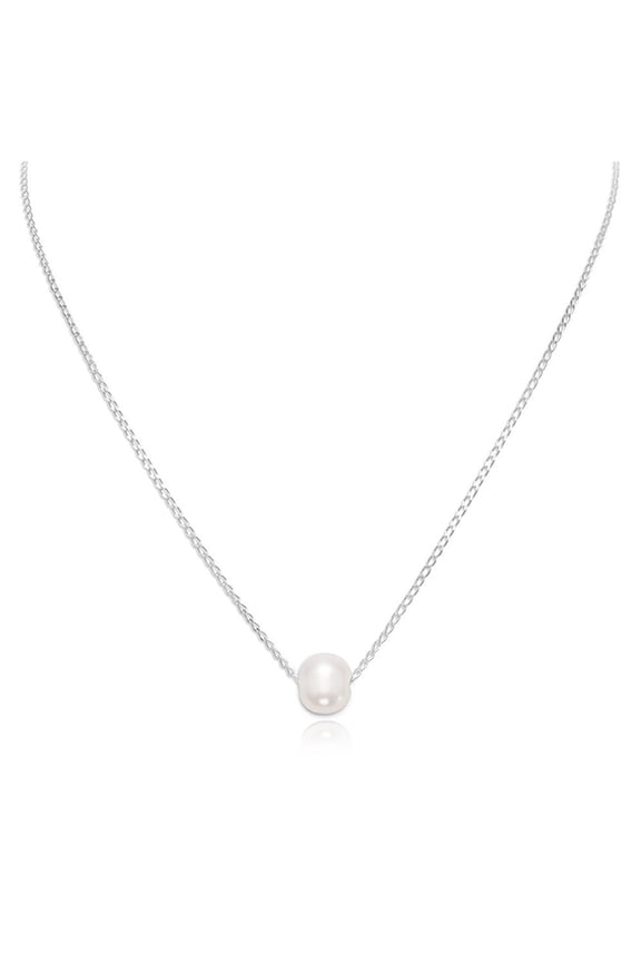 9mm Cultured Freshwater Pearl Threaded Necklace in Sterling Silver, 16"+2"