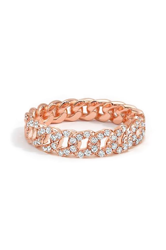 Cubic Zirconia CZ Chain Ring Band in Rose Gold Plating for Women, 5mm Width, Size 5