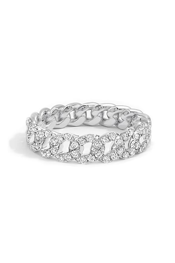 Cubic Zirconia CZ Chain Ring Band in White Gold Plating for Women, 5mm Width, Size 6