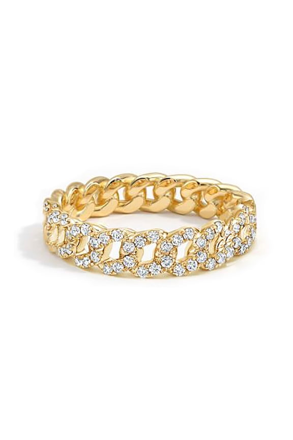 Cubic Zirconia CZ Chain Ring Band in Yellow Gold Plating for Women, 5mm Width, Size 8