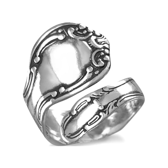 Ivy & Bauble Oxidized Sterling Silver Spoon Ring | One Size Adjustable | Vintage -style Wrap Ring| Jewelry Gifts for Women| Made in USA