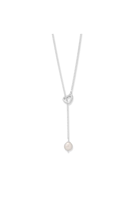 Sterling Silver Cultured Freshwater Pearl & CZ Heart Lariat Necklace, 16"+2"
