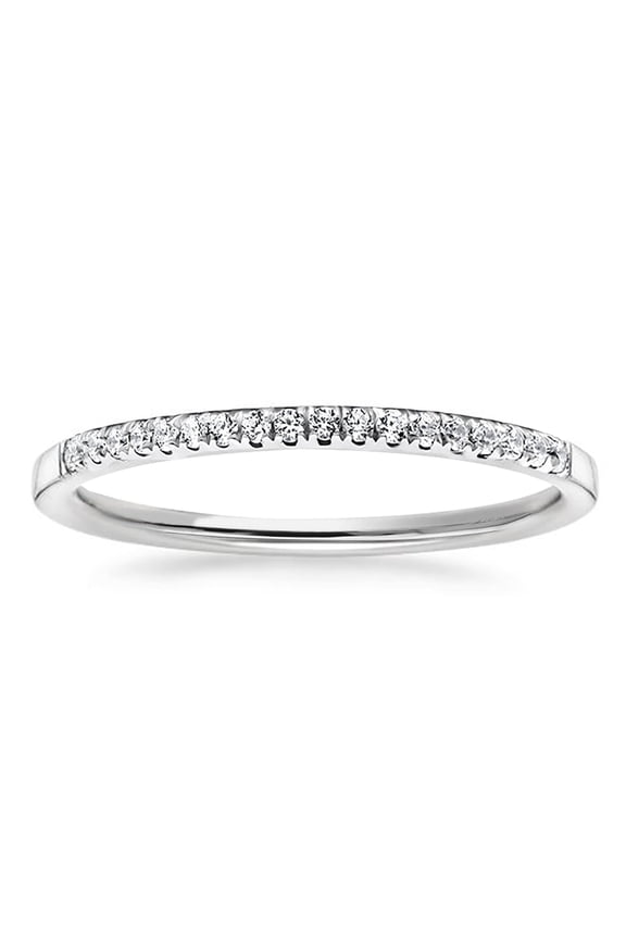 White Gold Plated CZ Half Eternity Wedding Ring Band for Women, 2mm, Size 7