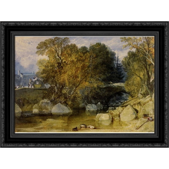 Ivy Bridge, Devonshire 24x19 Black Ornate Wood Framed Canvas Art by Turner, Joseph Mallord William