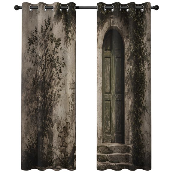 Ivy Covered Archway Blackout Curtains 84 Inches Long, Rustic Architectural Brown Closed Wooden Door Thermal Insulated Room Darkening Drapes with Grommets for Living Room 52"W x 84"L, 2 Panels