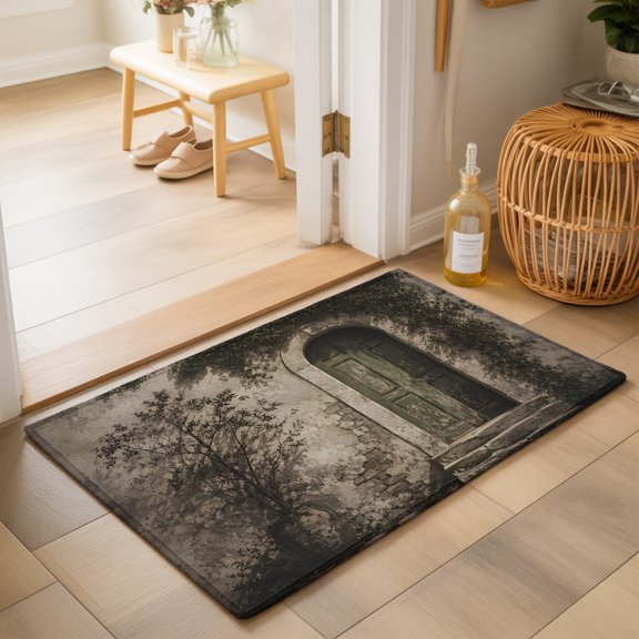 Ivy Covered Archway Washable Small Entryway Area Rugs 2'x3', Rustic Architectural Brown Closed Wooden Door Washable Throw Rug Non-Slip Sturdy Edge Binding Carpet for Front Door Floor Room Entry