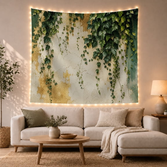 Ivy on Distressed Textured Wall, Serene Rustic for Nature Lovers, Botanical Plant Art Decor, Housewarming Gift, Tapestry Wall Hanging for Living Room and Bedroom